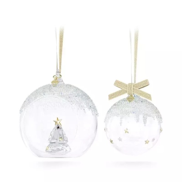 NIB Exclusive Swarovski Set/2 Balls With Christmas Tree Inside Ornament #5658125 - Picture 8 of 8